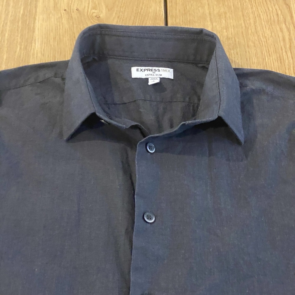 Express 1MX Extra Slim Fit Blue Button Front Long Sleeve‎ Shirt Mens Size Large